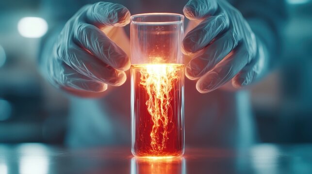 A mesmerizing chemical reaction takes place in a laboratory flask, showcasing vibrant colors and energy, symbolizing innovation and the wonders of scientific discovery.