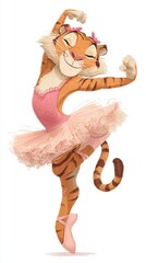 A tiger in a pink tutu, dancing gracefully.