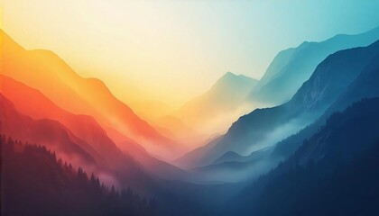 Fototapeta premium Misty mountain layers at sunrise with colorful atmospheric gradients