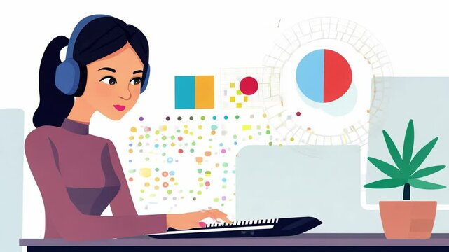 Woman programmer creating code on white background