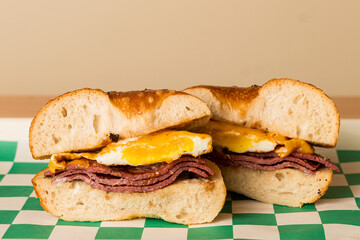 Lebanon bologna and fried egg on a bagel