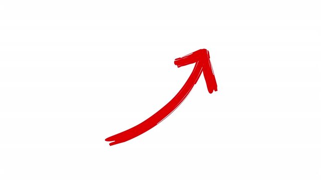 Hand drawn red brush arrow curving upward to the right on a clean white background animation. for emphasis in presentations, marketing videos, call to actions, or animated explainer content