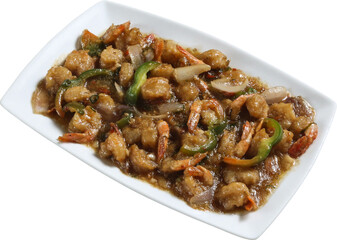 Delicious Shrimp Stir-Fry on a White Plate Png image