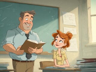 A teacher and student in a classroom setting.