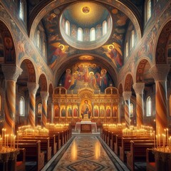 Byzantine Chapel Frescoed ceilings marble iconostasis candlelit