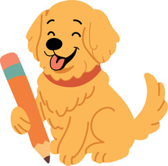 Golden Retriever Holding Pencil