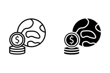 Global revenue vector icon set. Dollar sign icon on globe vector design