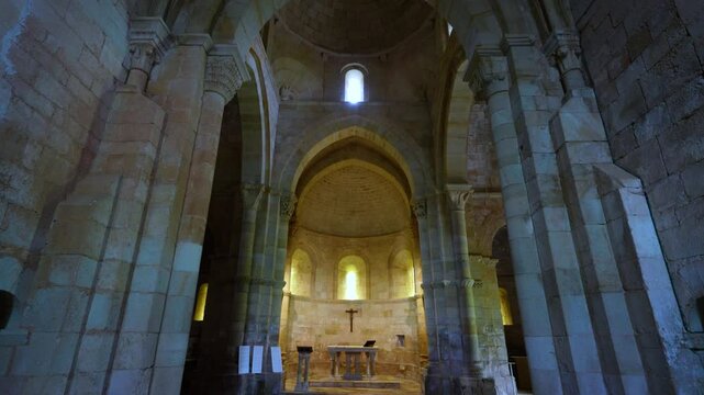 Interior of the church of Santa Eufemia de Cozuelos in Olmos de Ojeda, in the natural region of the La Ojeda Valley. Palencia, Castile and Le&oacute;n, Spain. Europe