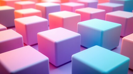 Geometric pastel arrangement of three dimensional cubes with a calming and soft diffused light background