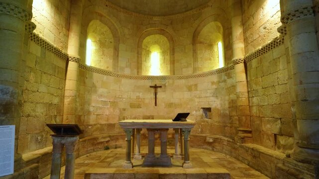 Interior of the church of Santa Eufemia de Cozuelos in Olmos de Ojeda, in the natural region of the La Ojeda Valley. Palencia, Castile and Le&oacute;n, Spain. Europe
