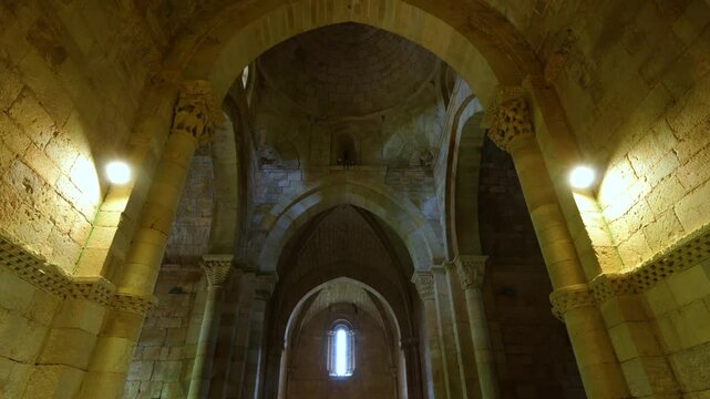 Interior of the church of Santa Eufemia de Cozuelos in Olmos de Ojeda, in the natural region of the La Ojeda Valley. Palencia, Castile and Le&oacute;n, Spain. Europe