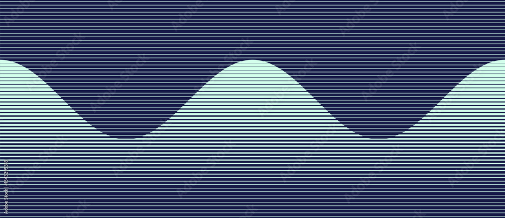Poster Abstract art geometric background with blue lines. Optical illusion with waves and transition.