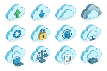 Obraz premium Cloud computing icons representing security, storage, and data synchronization