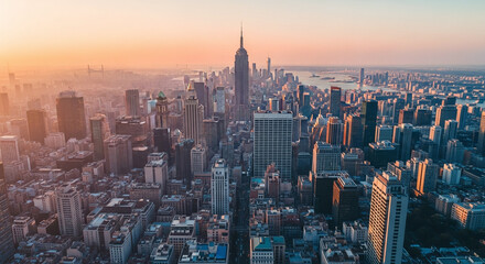 new york city skyline at sunset