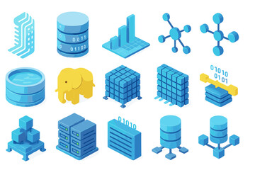 Futuristic data icons highlighting technology and innovation in digital design