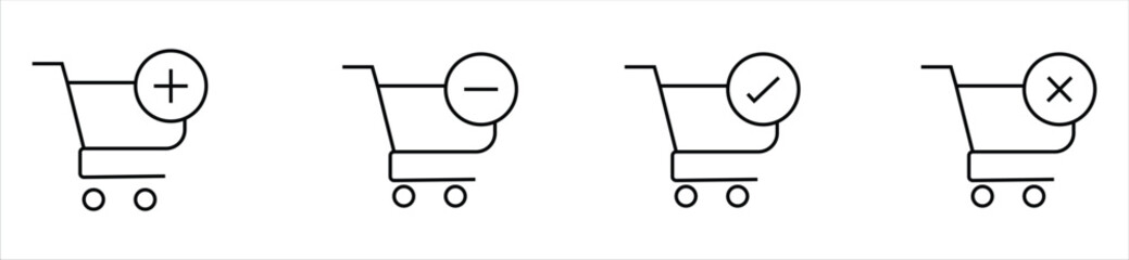 Shopping Cart Action Icons – Add, Remove, Confirm, and Cancel in E-Commerce