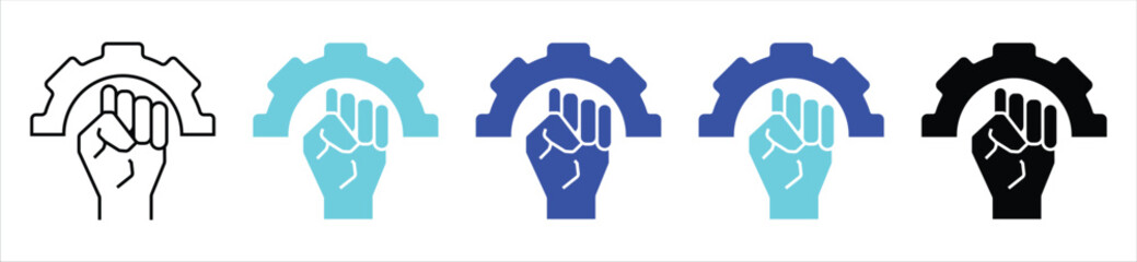 Empowerment and Labor Icon – Fist Under Gear Symbol for Strength, Industry, or Workers’ Power