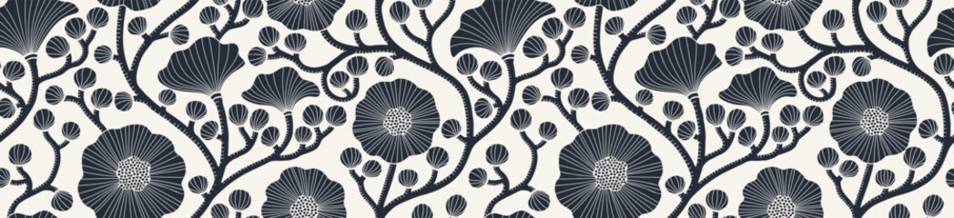 Abstract organic floral seamless pattern with retro style. © andin