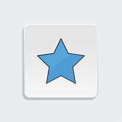 Blue star icon, Favorite symbol button, Flat rating star, UI star element, Five-pointed star vector, Minimal star graphic, Digital star icon on square, vector illustration.