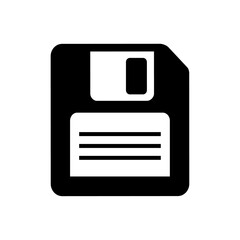 Floppy disk icon, Save file symbol, Vintage storage device, Black diskette silhouette, Retro data icon, Digital save vector, Flat memory disk illustration, vector illustration.