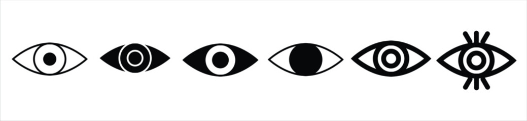Eye Icons Set – Vision, View, and Watch Symbols in Various Styles