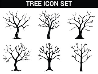 Tree Icon Set Six Black and White Silhouette Designs of Bare Trees Against White