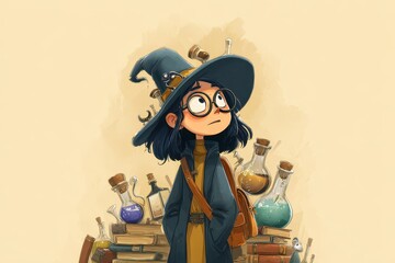 Young witch with a collection of magical potions.