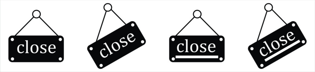 Closed Sign Icon Set – Light Blue Storefront and Business Closure Labels