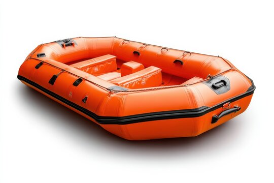 Inflatable raft boat orange river adventure Water sports recreation outdoor on White Background. Generative Ai