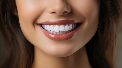 Obraz premium Close-up of a confident smile with perfect white teeth highlights dental health, oral care, and beauty, ideal for cosmetic, wellness, or skincare themes.
