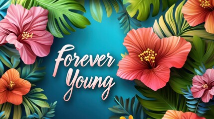 Obraz premium This vibrant image features luxurious hibiscus flowers and lush tropical leaves, encapsulating the essence of summer and nature’s beauty in vivid hues and artistic style.