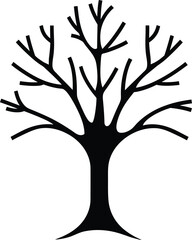 Isolated Silhouette of a Bare Tree with Symmetrical Branches and a Thick Trunk on White Background