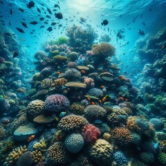 Obraz premium Coral reef formations without divers