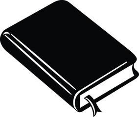 Minimalist Black Book Illustration with Ribbon Bookmark Education, Reading, and Knowledge Symbol