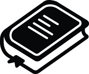 Stylized Black and White Illustration of a Closed Book with Ribbon Bookmark