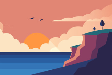 Man silhouette on a bridge at sunset with mountains and a vast sky landscape