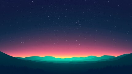 Colorful mountain range at night under a starlit sky.