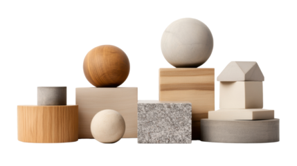 Stacked geometric shapes in neutral tones modern abstract design isolated on white background