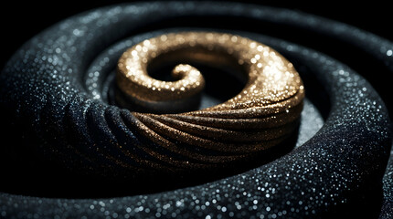 Fototapeta premium Abstract spiral design, dark grey and gold glitter, close-up