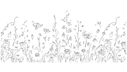 Detailed Sketch of Wildflowers in Bloom