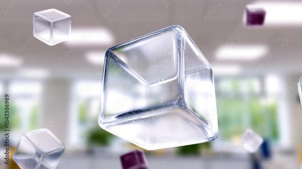 Poster crystal cubes abstract: floating crystal cubes creating an abstract and modern atmosphere, perfect f