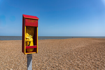 Blue skies over the beach at Shingle Street in Suffolk, UK
