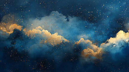 Celestial Watercolor Gold and Blue Abstract