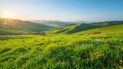 Fototapeta premium Golden Dawn Over Spring Meadows