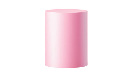 Pink cylindrical display pedestal with smooth surface minimal product stand isolated on white background