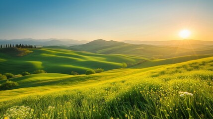 Fototapeta premium Golden Dawn Over Spring Meadows