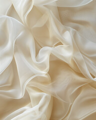 Obraz premium Top-down view of white tulle fabric gently moving in the breeze. Soft and minimal editorial background perfect for lifestyle, wellness, and fashion visuals.