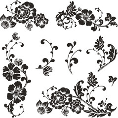 Floral vector ornamental set in traditional Chinese style. Exquisite uxury romantic floral designs and elements for page decorations, wedding decors, invitations, greeting cards, embroidery.