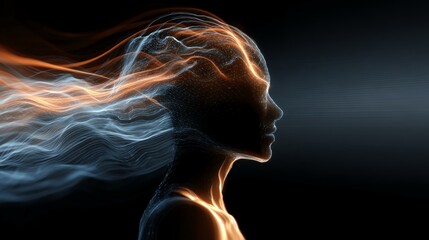 Silhouette enlightenment theme Abstract representation of human thoughts flowing.