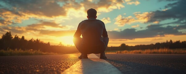 Businessman preparing for a competitive business race, symbolizing his readiness to take on challenges and succeed in the corporate world., Generative AI